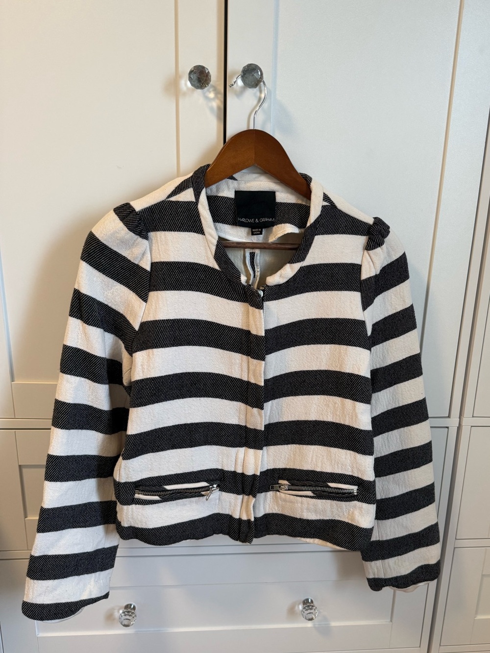 Harlowe & Graham Black and White Striped Blazer